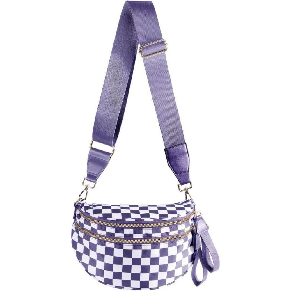 Women Cloudy Violet Imported Polyester Checkered Crossbody Fanny Belt Bum Bag
